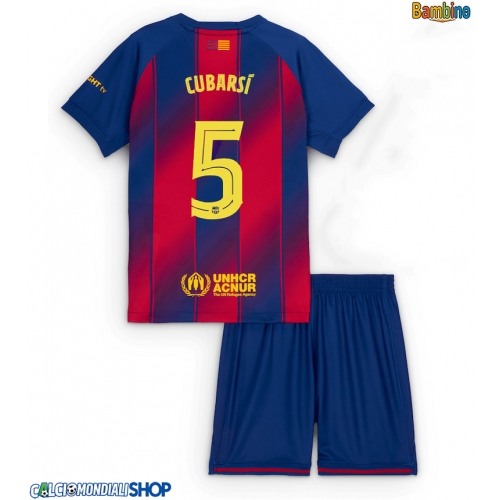 Maglie da calcio Barcelona Pau Cubarsi #5 Prima Maglia Bambino 2025-26 Manica Corta + Pantaloni corti)